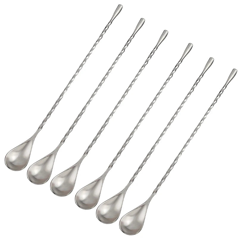 Stainless Steel Cocktail Stirring Spoon – Spiral Teardrop Bar Tool Cocktail Bar Spoon Axl 6PCS Silver