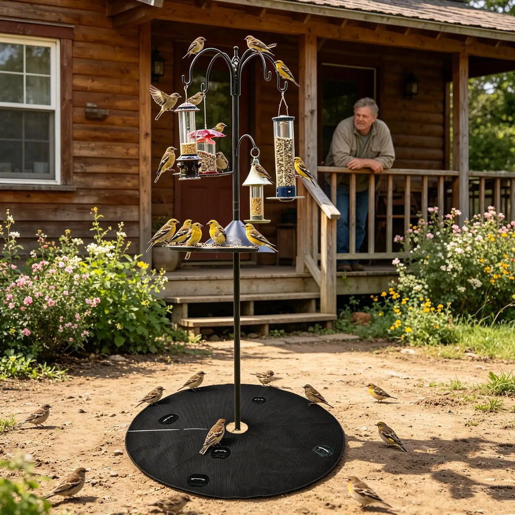 Under Bird Feeder Mat 2-Pack – 47" Water-Permeable Lawn Catcher Bird Feeder Mat Axl