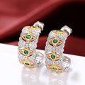 Huitan Two-Tone Hoop Earrings – Green & White Cubic Zirconia Hoop Earrings Axl E2703