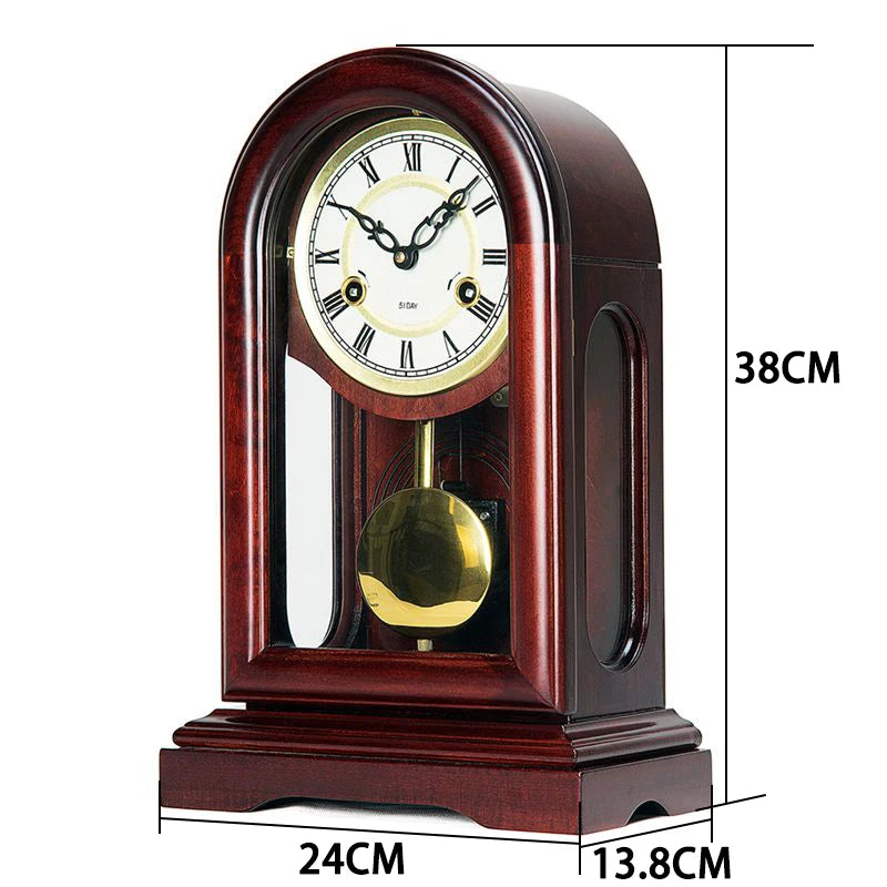 Vintage Mechanical Desk Clock – Solid Wood Pendulum Chiming Mechanical Desk Clock Axl Small-Roman Dial