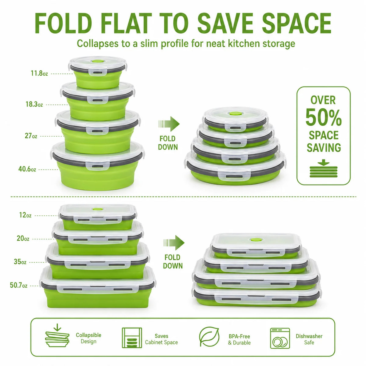 Uwhise 4-Pack Collapsible Silicone Food Containers | Leakproof Silicone Food Containers Axl