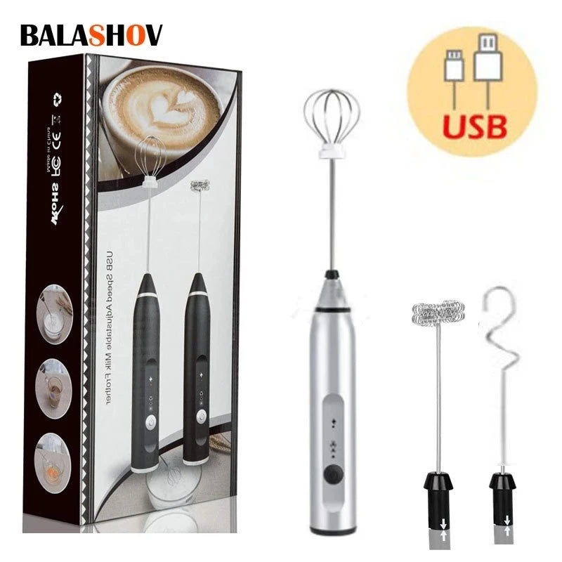 BALASHOV USB Rechargeable Milk Frother – 3-Speed Handheld Whisk Milk Frother Axl