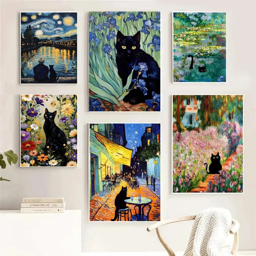 Funny Cat Van Gogh Sunflowers Canvas Wall Art – HD Print Canvas Wall Art Axl