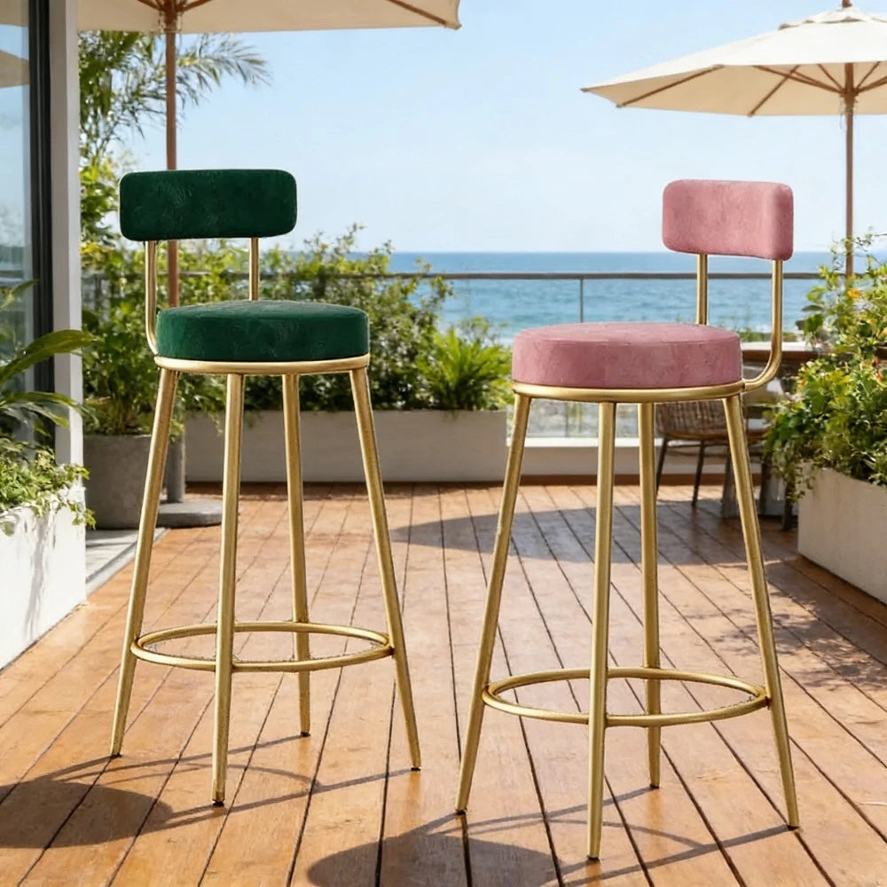 Nordic Velvet Bar Stools with Backrest | Iron Frame Counter Chair Velvet Bar Stool Axl