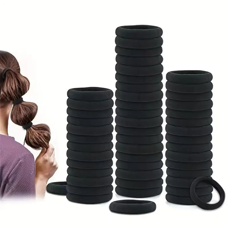 50-Pack Black Seamless Elastic Hair Ties – Gentle & Everyday Elastic Hair Ties Axl