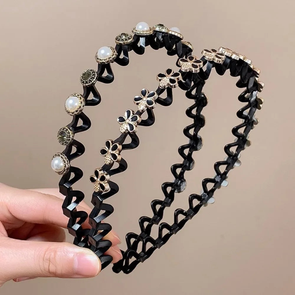 Rhinestone Pearl Hair Braider Headband – Floral Zircon Hair Headband Axl
