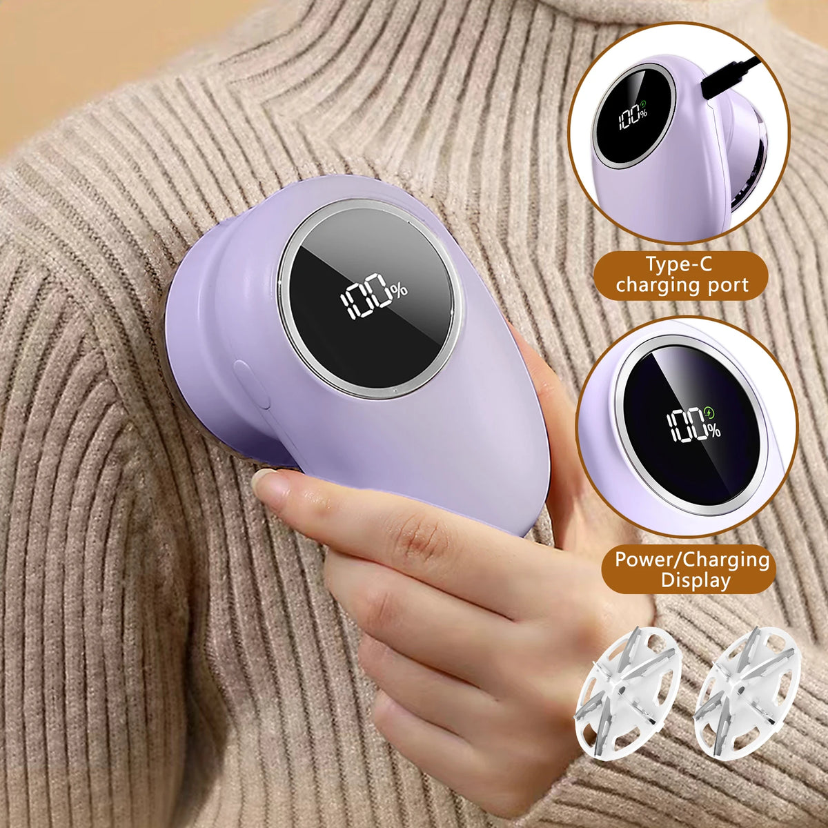 Rechargeable Fabric Shaver & Lint Remover – Sweater Defuzzer Fabric Lint Shaver Axl Purple 2 extra blade