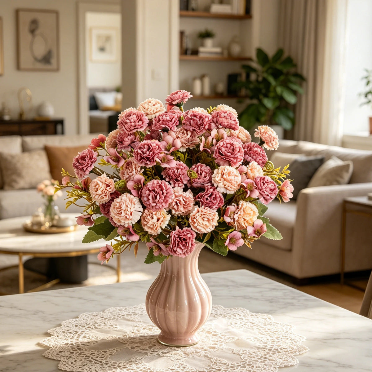 Artificial Silk Carnation Bouquet for Wedding & Home Decor Artificial Flower Bouquet Axl