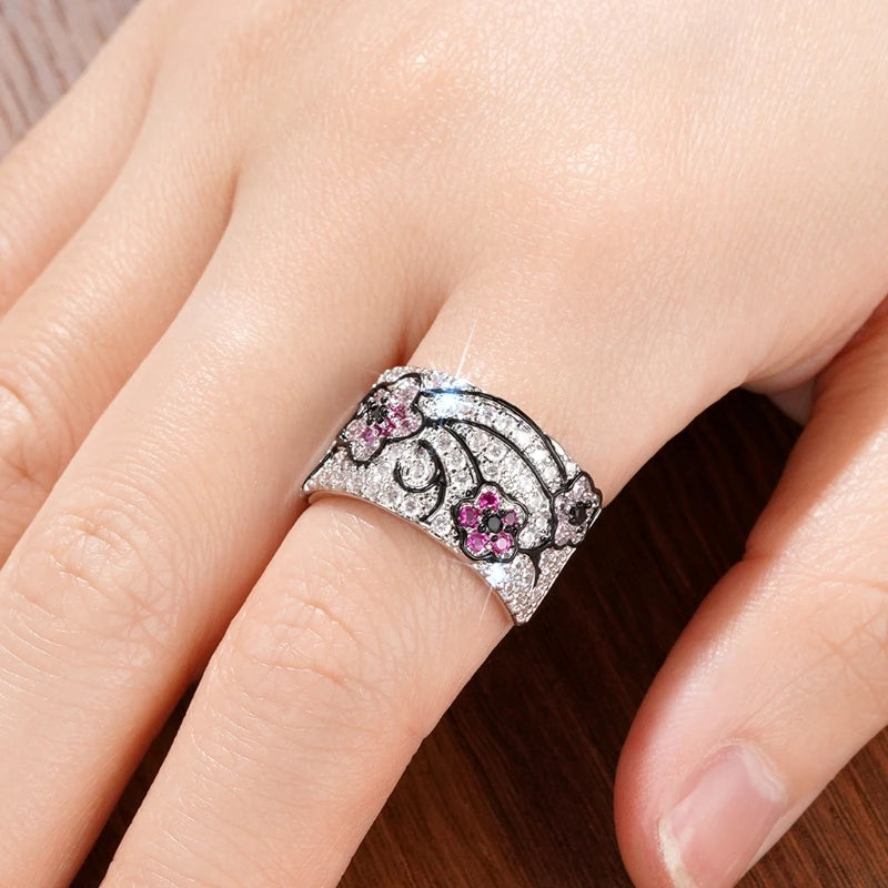 Huitan Floral CZ Wedding Band Ring – Women's Fashion Jewelry Fashion Ring Axl