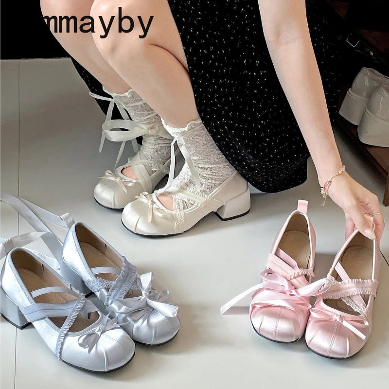 Women's Lace Mary Jane Pumps – Butterfly-Knot Square Heel Mary Jane Pumps Axl