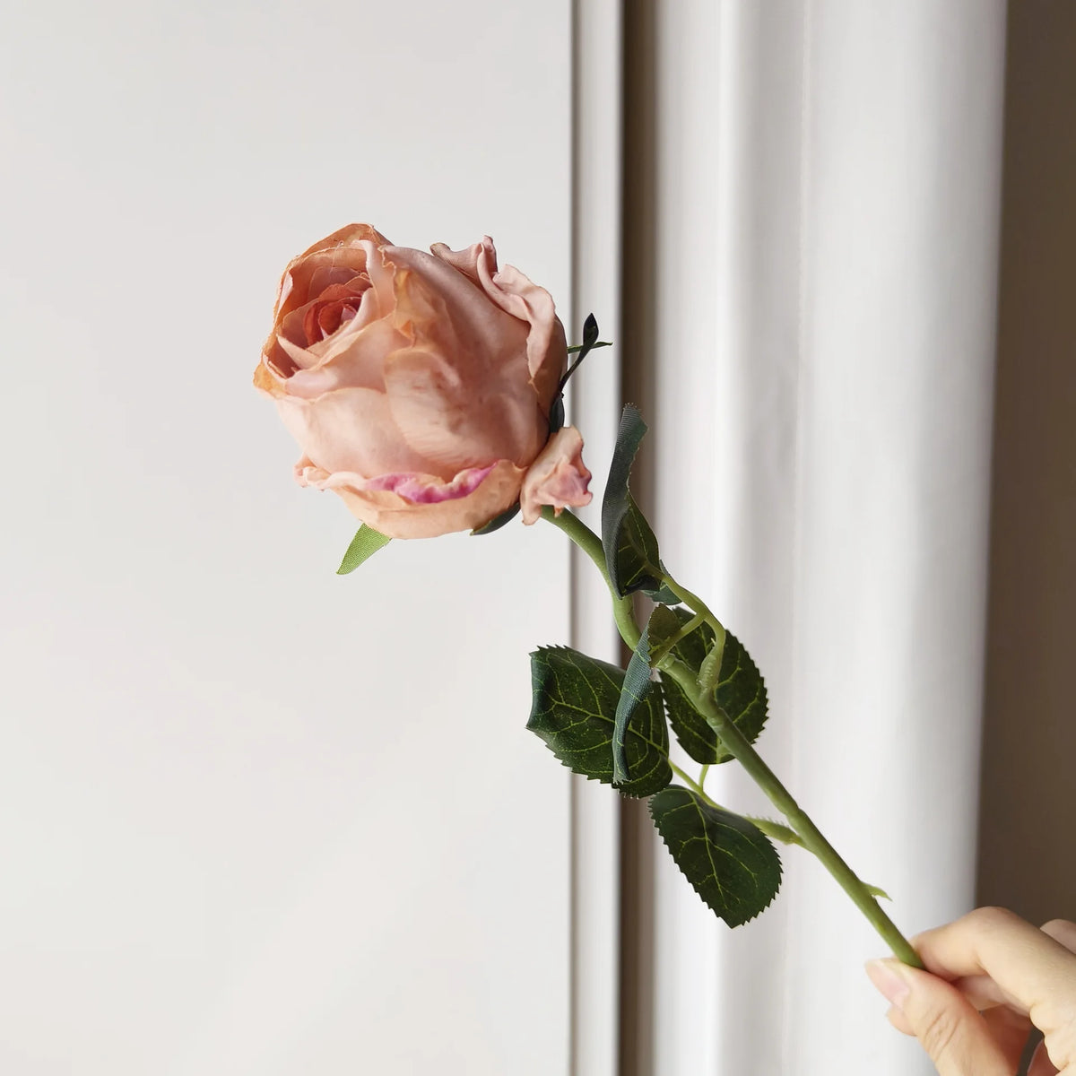 10-Pack Burnt Edge Artificial Silk Rose Stems 50cm | Faux Flowers Artificial Flower Stems Axl coffee