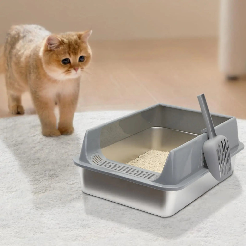 Semi-Enclosed Cat Litter Box with Scoop – Deep Basin & Splash Guard Cat Litter Box Axl