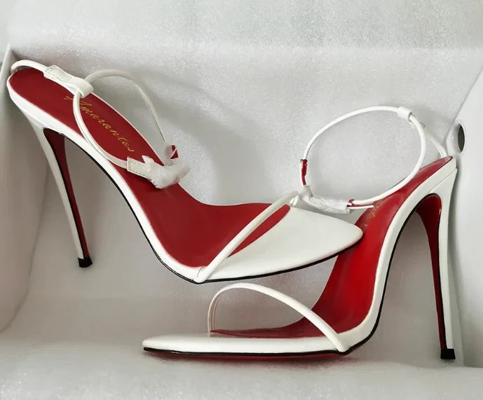 Women's 12cm Stiletto Sandals – Pointed Toe Buckle Strap Stiletto Heeled Sandals Axl White 8cm 46