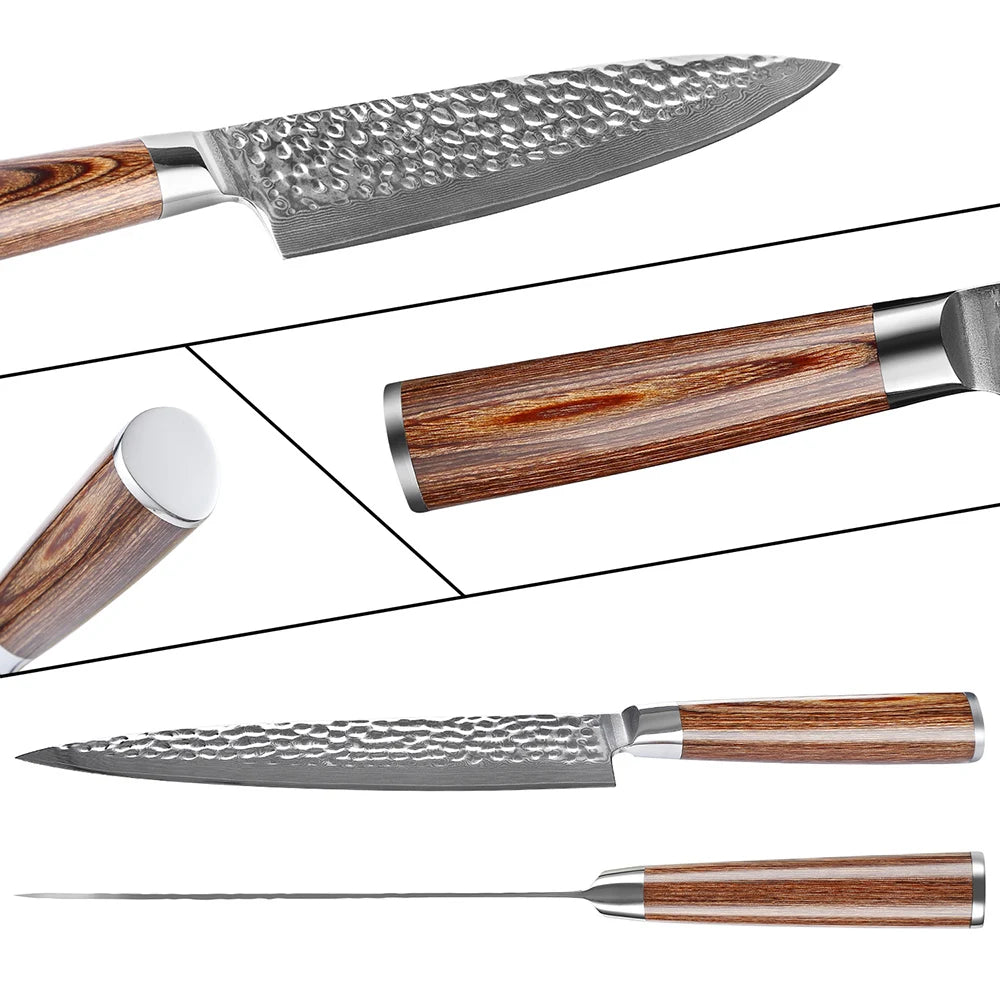 XITUO 5-Piece Damascus Steel Knife Set – Chef & Santoku Damascus Knife Set Axl