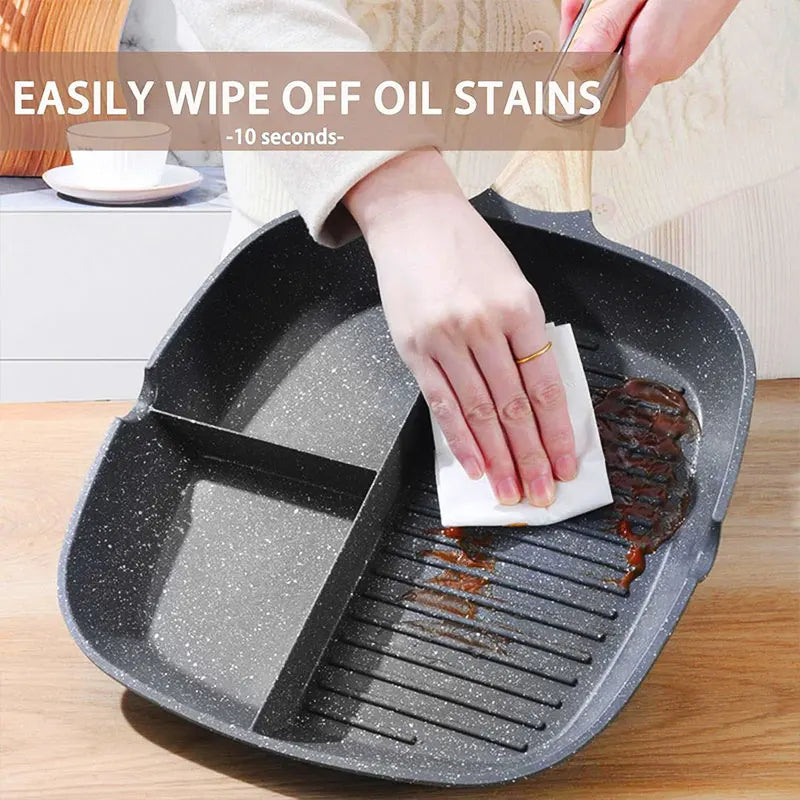29cm Nonstick 3-Section Square Grill Pan | Induction Griddle Grill Pan Griddle Axl