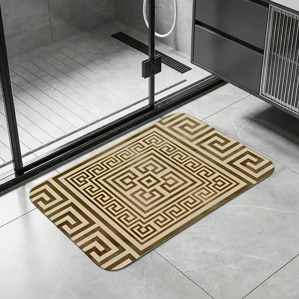 Greek Key Diatomite Bath Mat – Quick Dry, Non-Slip Floor Mat Diatomite Bath Mat Axl White6 50x80cm