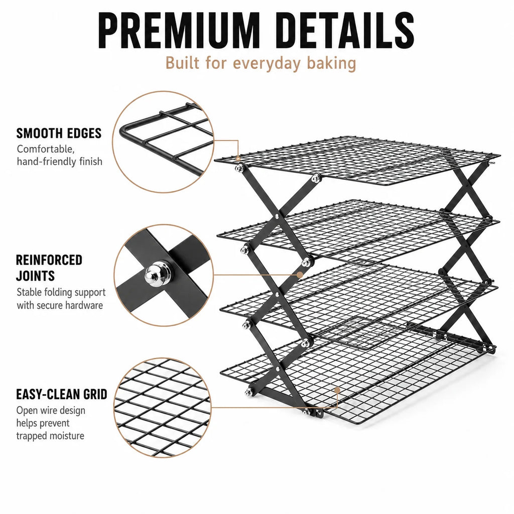 Foldable 2/3/4 Tier Cooling Rack – Stackable Wire Grid Baking Stand Baking Cooling Rack Axl
