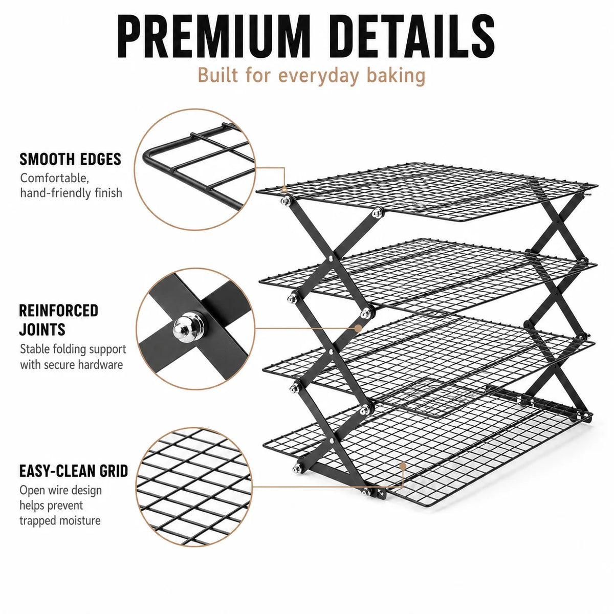 Foldable 2/3/4 Tier Cooling Rack – Stackable Wire Grid Baking Stand Baking Cooling Rack Axl
