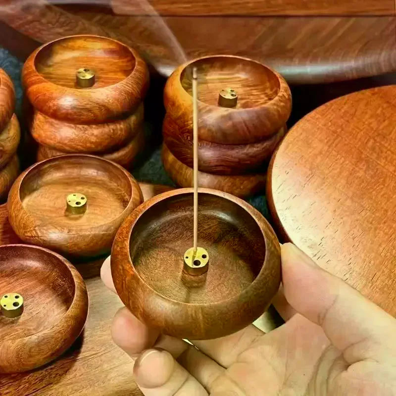 Round Black Walnut Wood Incense Stick Holder – Agarwood Tray Incense Holder Axl