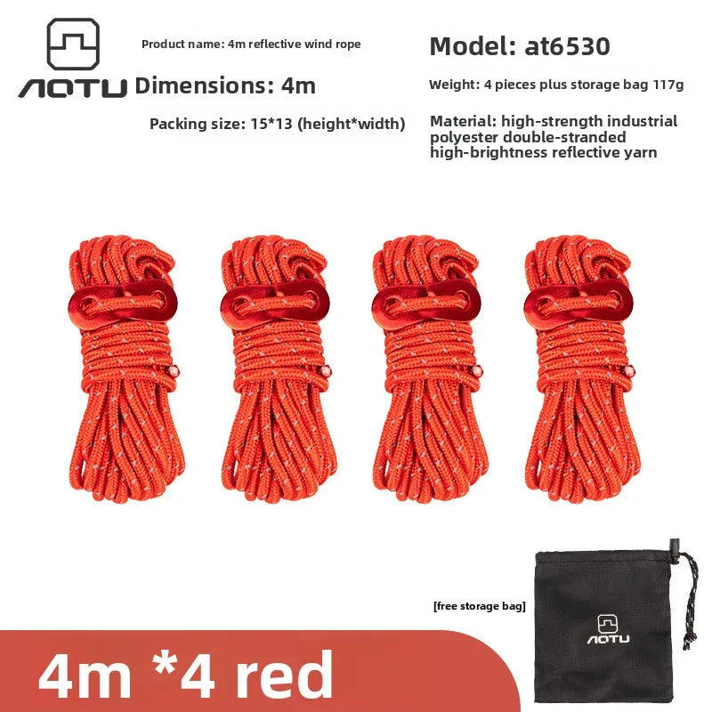 Reflective Tent Guy Lines 4mm – 4×4M Camping Tarp Ropes Set Tent Guy Lines Axl Red 4Stripx4Rice (Cl
