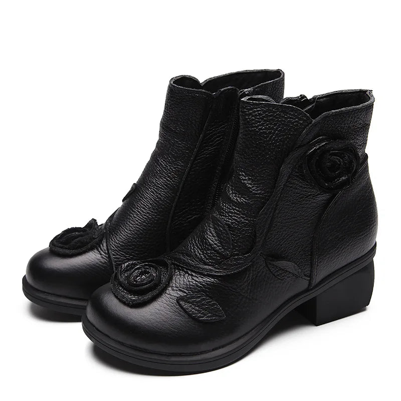 Women's Genuine Leather Wedge Ankle Boots – Retro Winter Style Wedge Ankle Boots Axl