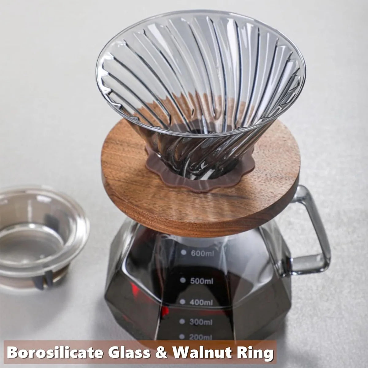 Leeseph Pour Over Coffee Maker – Walnut Handle & Glass Lid 13.5/20oz Pour Over Coffee Maker Axl