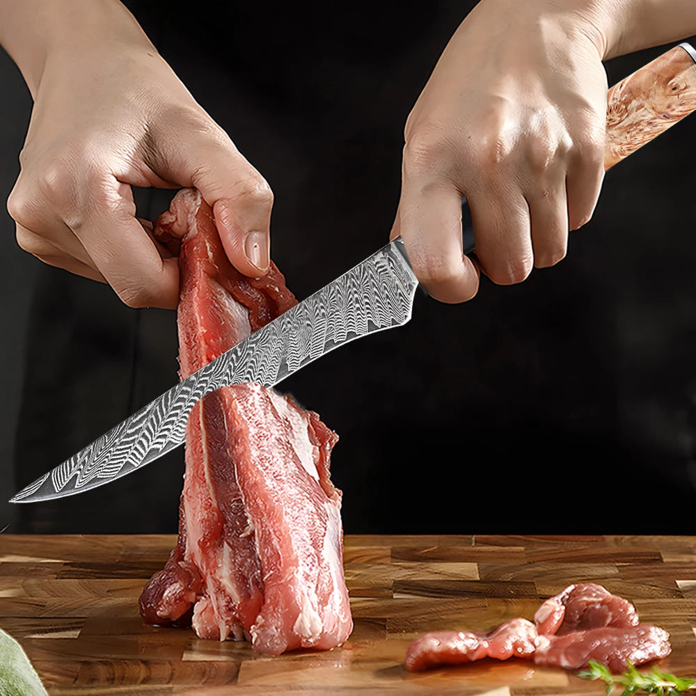 67-Layer Damascus Steel Boning Knife – Sharp Meat & Utility Damascus Boning Knife Axl