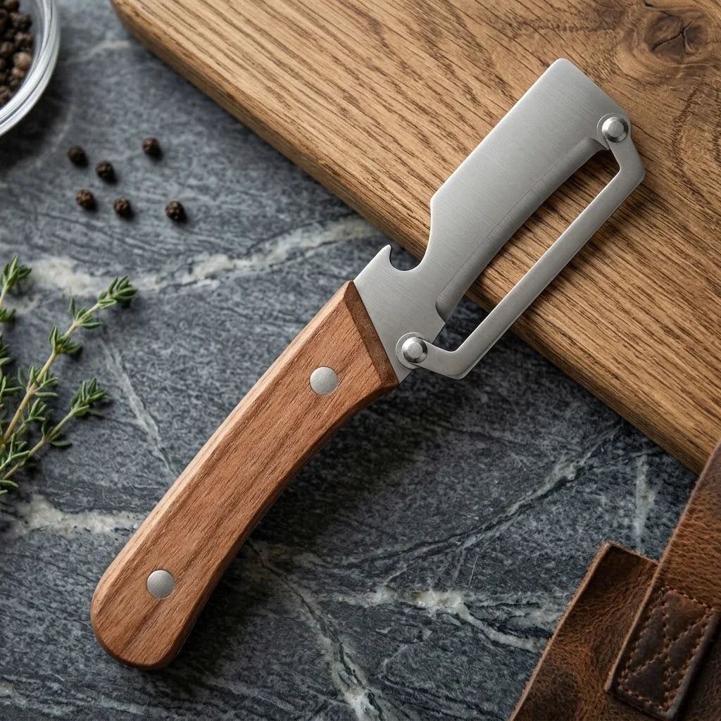 Stainless Steel Fruit & Vegetable Peeler – Oak Wood Handle Kitchen Peeler Axl