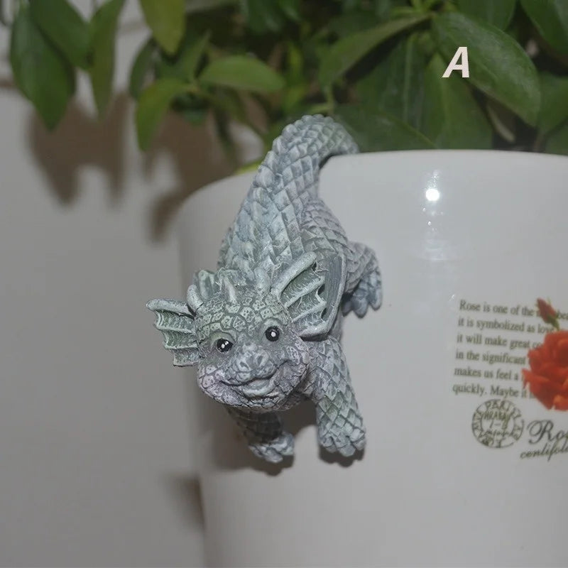 Resin Dragon Dinosaur Hanging Figurines – Set of 4 Pot Decor Resin Figurine Set Axl Light Grey