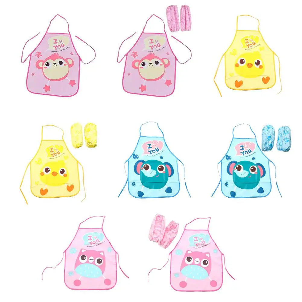 Kids Waterproof Art Apron with Sleeves – Cartoon Painting Bib Kids Art Apron Axl