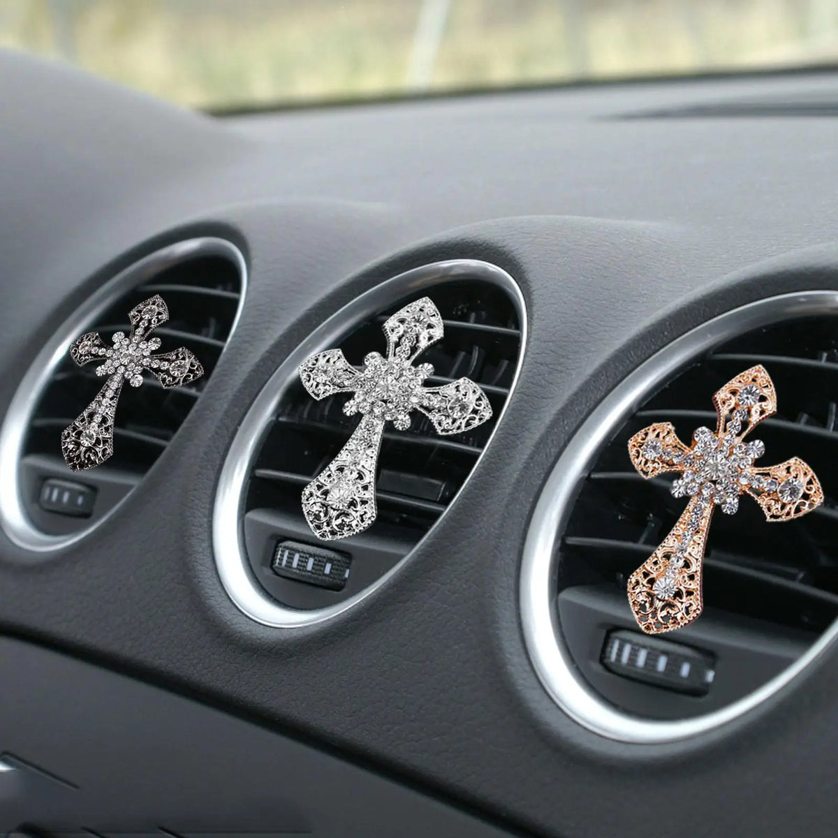 Bling Cross Car Vent Clip Air Freshener – Rhinestone Aroma Diffuser Car Air Freshener Axl