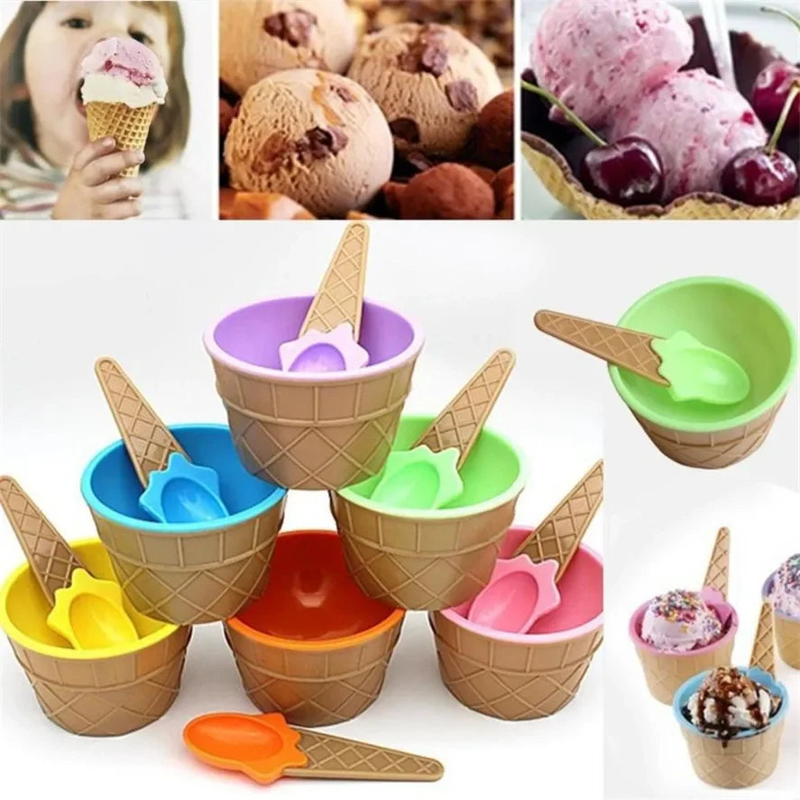 Kids Ice Cream Cone Bowl & Spoon Set – Fun Dessert Gift Dessert Bowl Set Axl