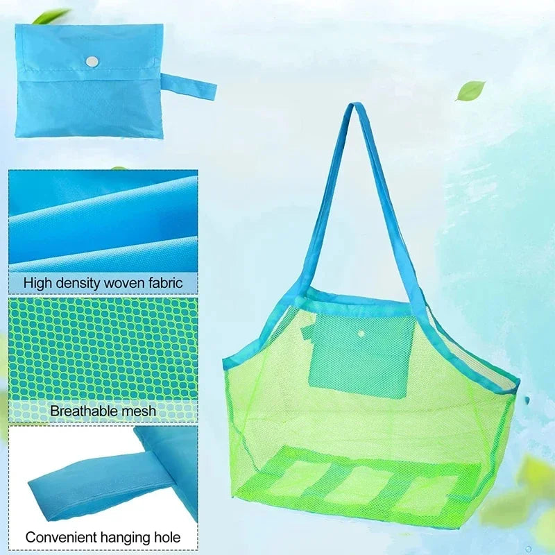 Large Mesh Beach Bag – Sand-Away Foldable Toy Tote Mesh Beach Tote Bag Axl