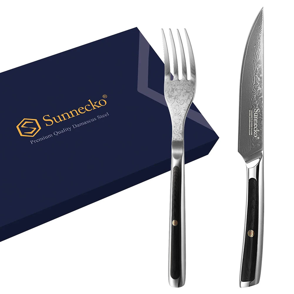 Sunnecko 73-Layer Damascus Steel Steak Knife & Fork Set Steak Knife Fork Set Axl 2PCS Set A China Mainland