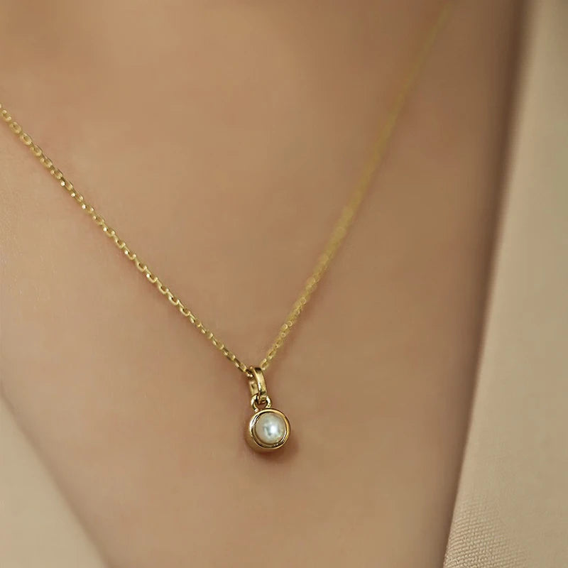 Huitan Gold Simulated Pearl Pendant Necklace – Bridal Wedding Pendant Necklace Axl