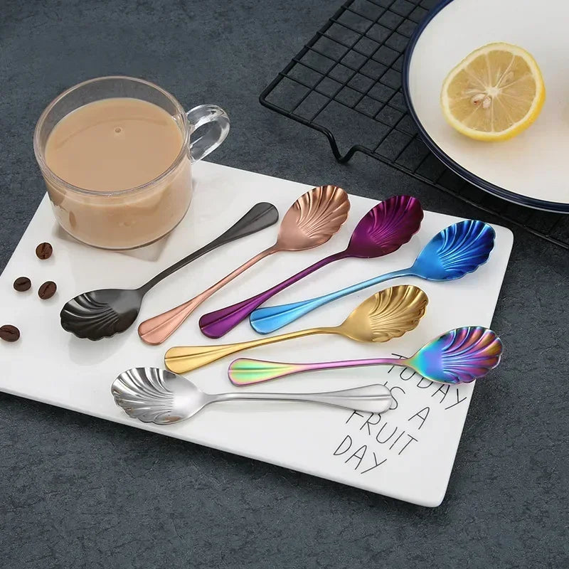 Shell Shape Stainless Steel Dessert Spoon – Rainbow Teaspoon Dessert Spoon Axl
