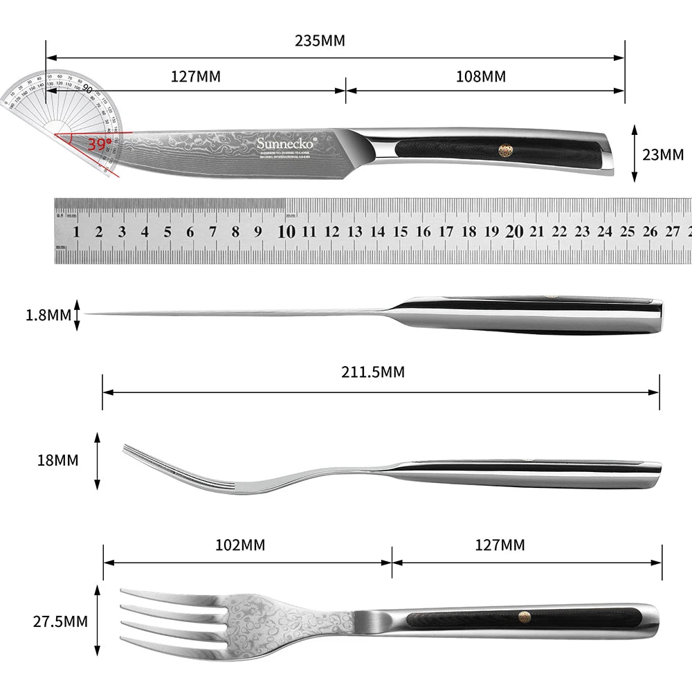Sunnecko 73-Layer Damascus Steel Steak Knife & Fork Set Steak Knife Fork Set Axl