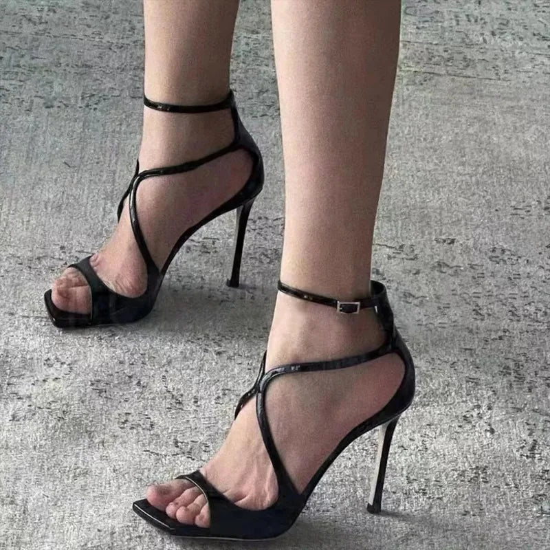 Women's Square Toe Stiletto Sandals – Patent Leather Heels Stiletto Heel Sandals Axl