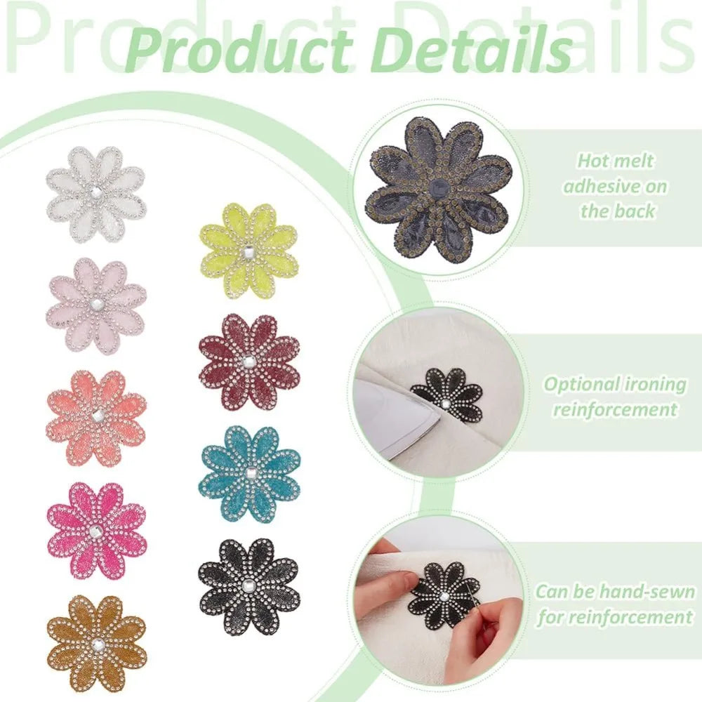 18Pc Flower Rhinestone Iron-On Patches – 9 Colors | 57mm Iron-On Patches Axl