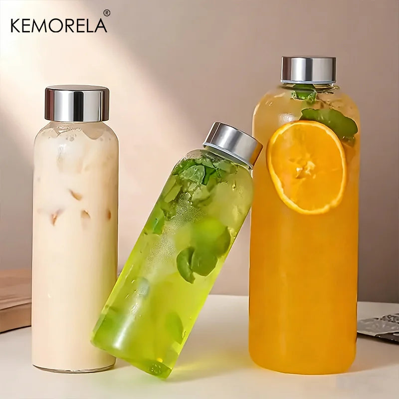 KEMORELA Glass Water Bottle – Leak-Proof 500/750/1000ml Glass Water Bottle Axl