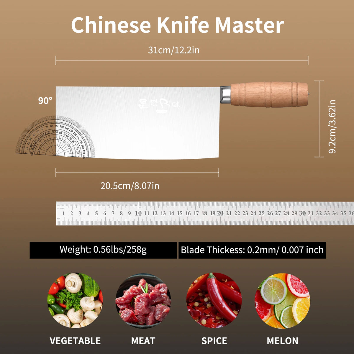 PLYS Stainless Steel Chef Knife – Sharp Wooden Handle Slicer Chef Knife Axl