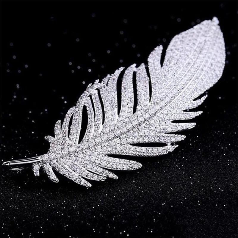 Rhinestone Feather Brooch – Crystal Pin for Women & Girls Fashion Brooch Pin Axl