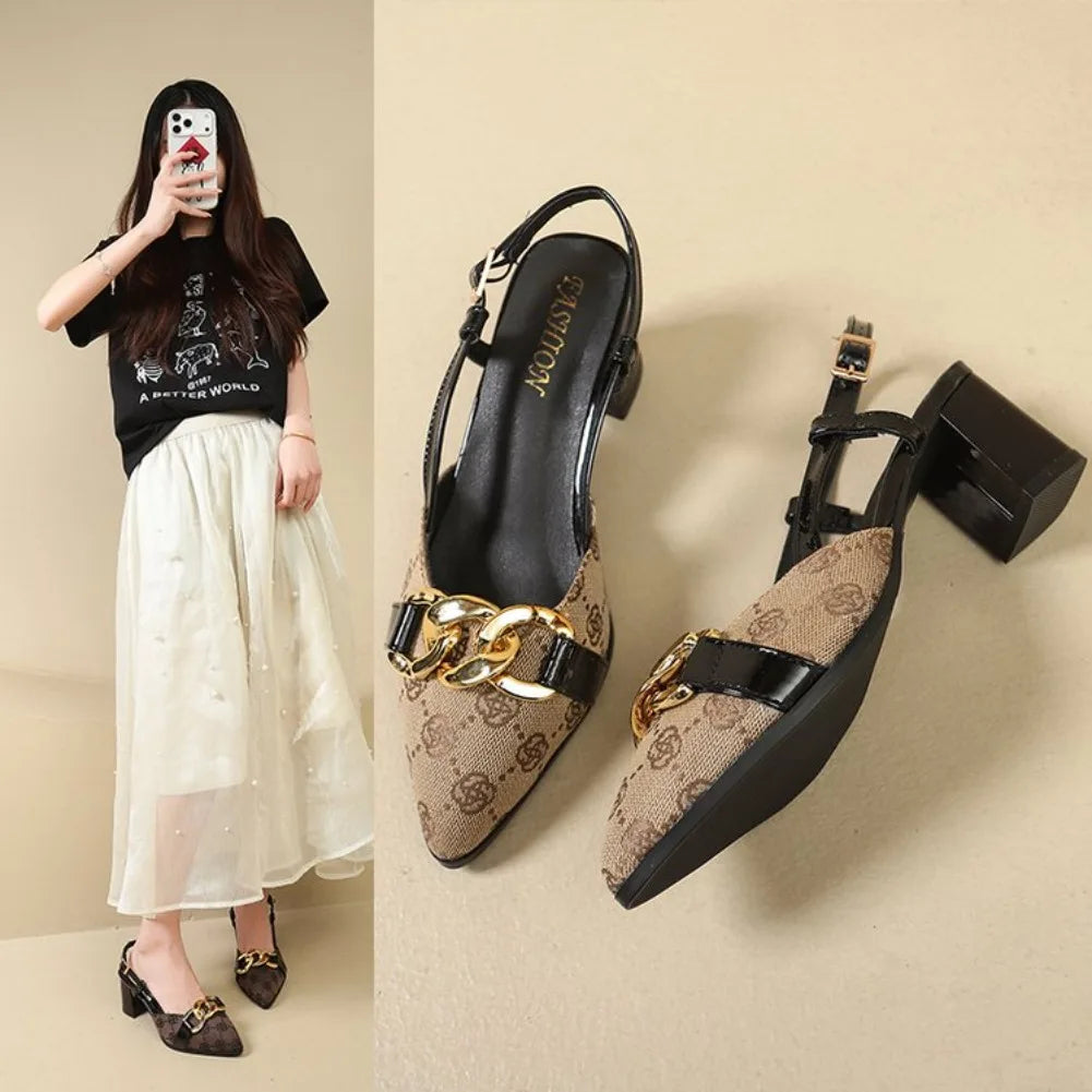 VKJF Women's Pointed Toe High Heel Sandals – Metal Buckle High Heel Sandals Axl