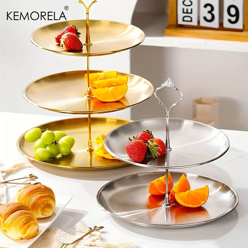 KEMORELA 2/3 Tier Stainless Steel Cake Stand – Gold & Silver Tiered Cake Stand Axl