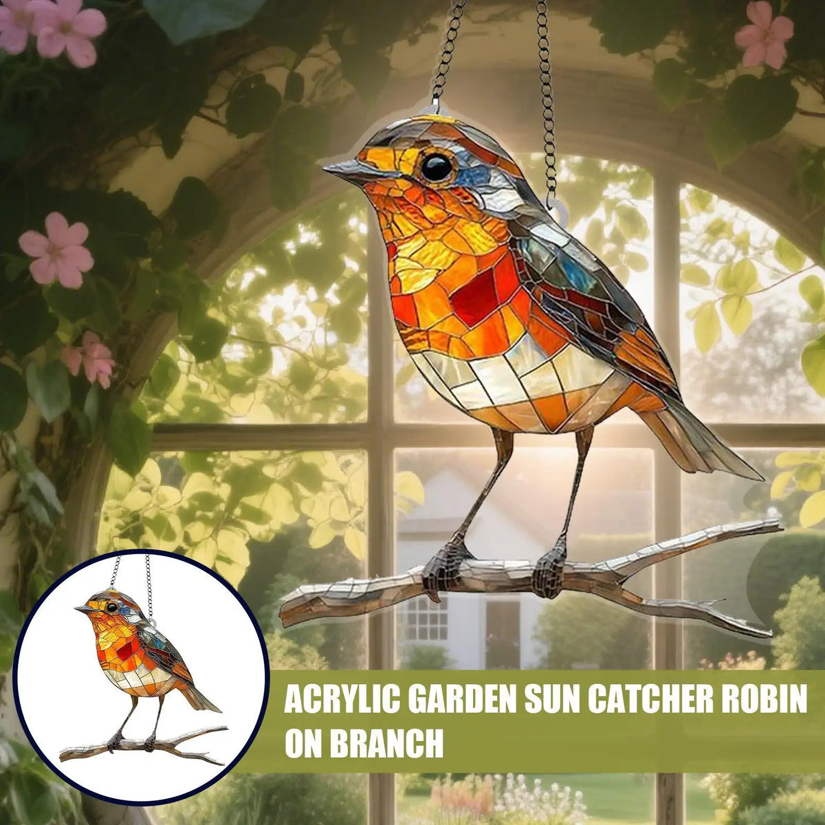 Robin Bird Suncatcher – Stained Glass Effect Window Ornament Window Suncatcher Axl