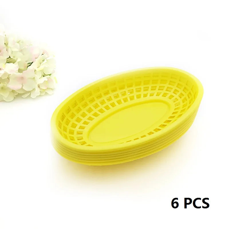 Oval Plastic Food Serving Baskets 6–12 Pcs | Burgers & Fries Food Serving Basket Axl 6pcs yellow