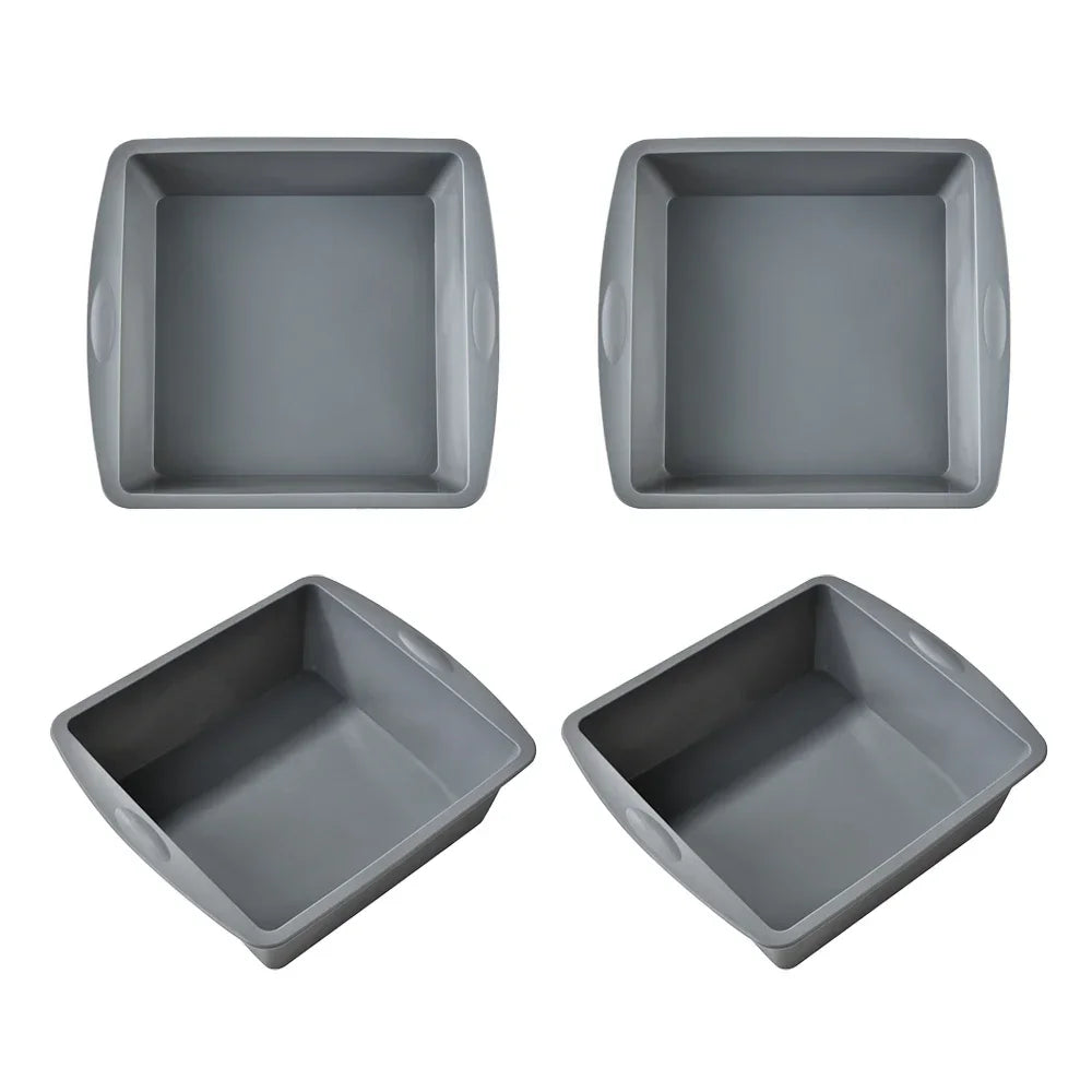 Silicone Square Cake Pan – Non-Stick Brownie Mold, Oven Safe Silicone Baking Pan Axl 4Pcs Grey