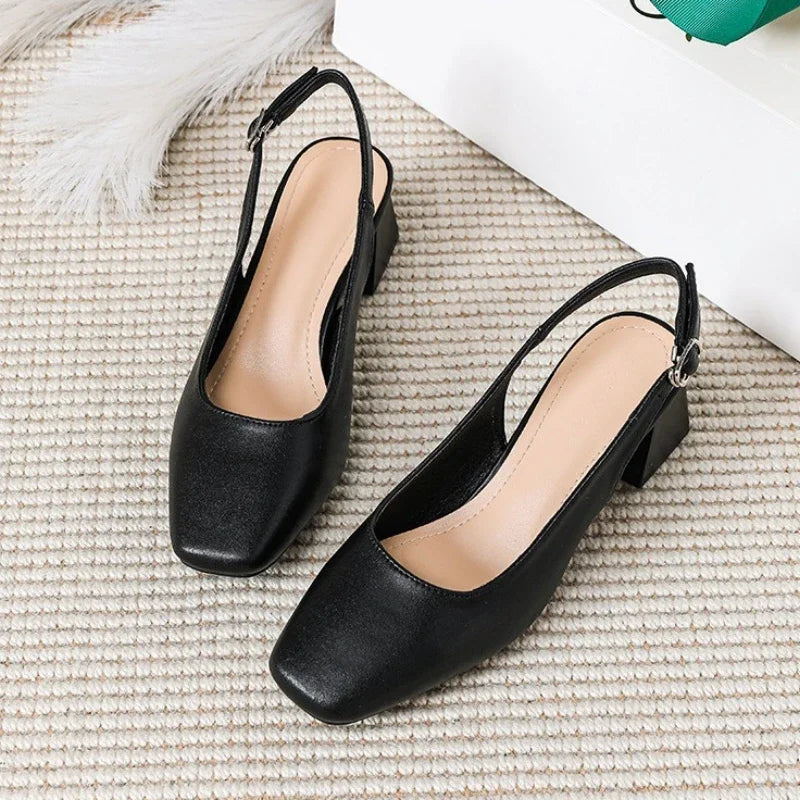 Women's Square Toe Block Heel Sandals – Buckle Strap Summer Block Heel Sandals Axl