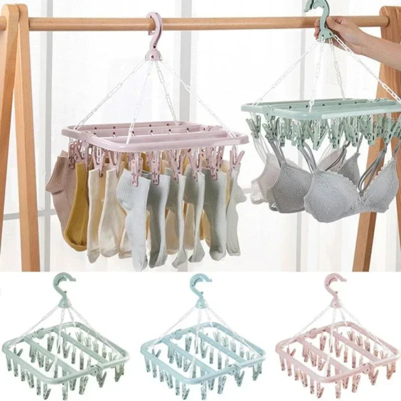 32-Clip Foldable Clothes Drying Rack – Windproof Laundry Hanger Laundry Drying Rack Axl