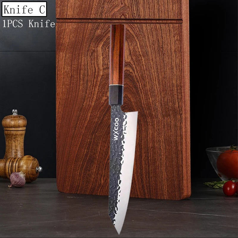 WXCOO Japanese Chef Knife – Forged Stainless Steel Santoku Set Kitchen Knife Set Axl Knife C